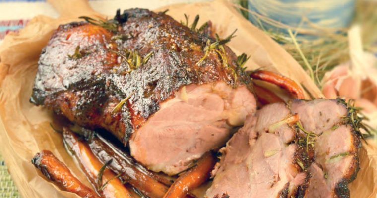 Roasted pork neck with carrots and honey
