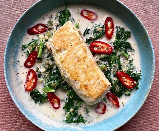 Wild Halibut with Kale and Thai sauce