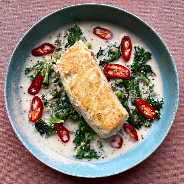 Wild Halibut with Kale and Thai sauce