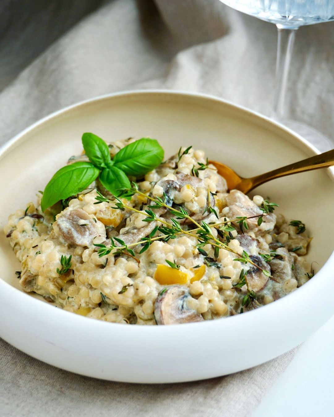 Creamy pearl couscous with mushrooms and thyme