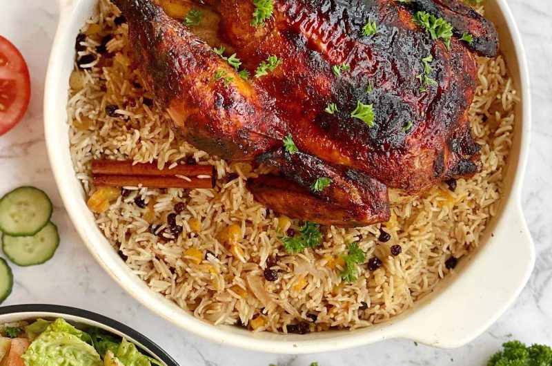 Spiced Roast Chicken with Baked Pilaf and Fattoush Salad